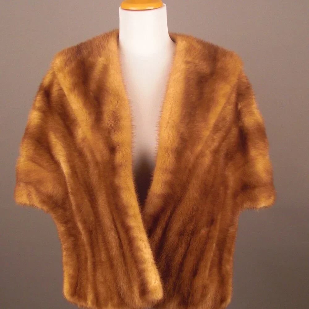 Vintage VTG Genuine Brown Fur Cape Capelet Jacket Stole Evening Winter Wrap - Picture 2 of 3